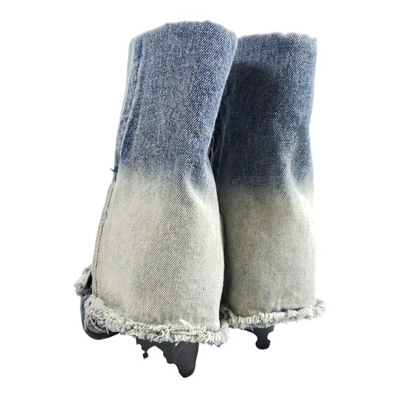 Blue Faded Denim Fringe Fashion Boots Womens Size 6 Textile - Picture 5 of 9